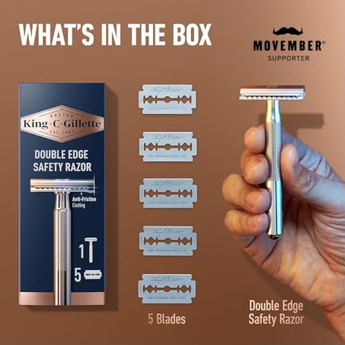 Safety Razor with Chrome Plated Handle and 5 Platinum Coated Double Edge Safety Razor Blade Refills