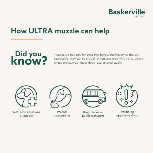 BASKERVILLE ULTRA MUZZLE - Patented Humane Design, Breathable, Dog can Pant and Drink, Adjustable, Padded, Dog Training Muzzle for Large Dogs, Prevents Biting, Wildlife Scavenging (Size 6, Black)