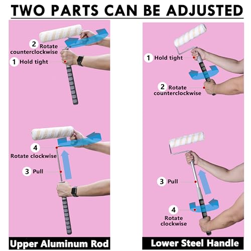 6pcs House Paint Roller Kit, 9 inch Extendable Roller Frame with 5 Microfiber Replacement Covers, Adjustable Painting Roller (18 - 36), Home Painting Supplies for Painting Walls & Ceilings