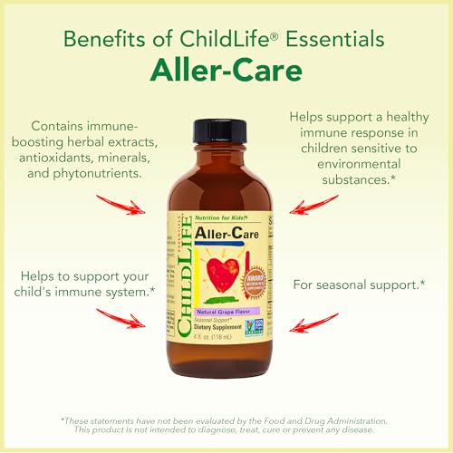 Aller-Care - Natural Grape Relief for Kids & Toddlers, Seasonal Support with Elderberry, Bromelain, Vitamin C - Immune Boosting Formula, 4 Fl Oz