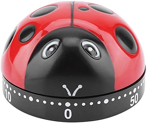 Ladybug Cooking Timer, Mechanical Clockwork 60-Minute Timer, Kitchen Alarm Clock, Baking Cooking Clock, No Battery Required, Red