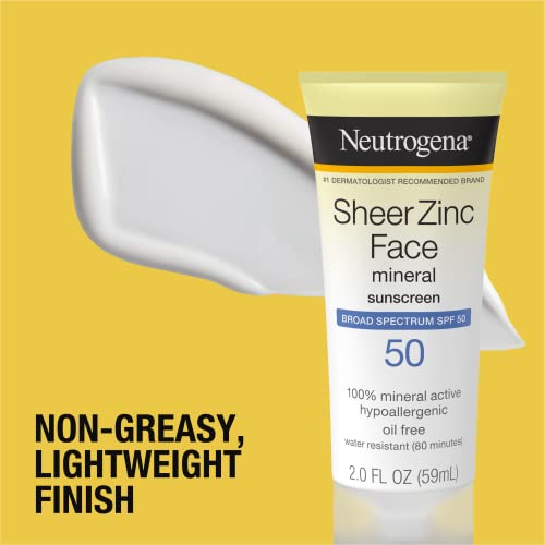 Sheer Zinc Oxide Dry-Touch Face Sunscreen with Broad Spectrum SPF 50, Oil-Free, Non-Comedogenic & Non-Greasy Mineral Sunscreen, 2 fl. oz