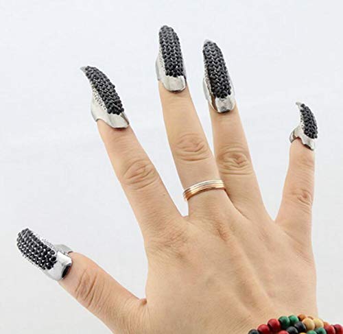 Mens Gothic Full Finger Rings Retro Punk Rock False Nail Finger Claw Eagle Claw Womens Jewelry Alloy Rhinestone Fingertip Claw for Cosplay Party Halloween Activity (5PCS/Black)
