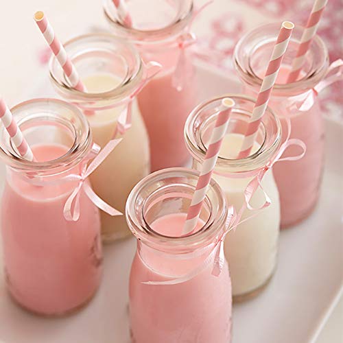 Biodegradable Pink Paper Straws, Pack of 100 Party Straws for Juice, Cocktail, Smoothies, Birthday, Wedding, Bridal/Baby Shower and Christmas Decorations
