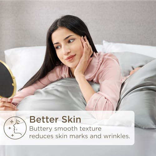 Satin Pillowcases, Similar to Silk Pillow Cases Queen Size Set of 2, Cooling Pillow Case for Hot Sleepers with Envelope Closure, Gifts for Women Men, Silver Grey, 20x30 Inches