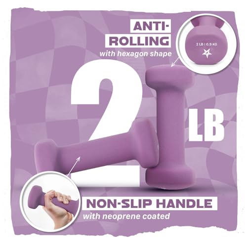 Exercise amp Fitness Ibs Non Slip Hexagon 2lbs Neoprene Dumbbell Set for Muscle Toning Stren, A-Purple-2 lbs , 2 Pair US