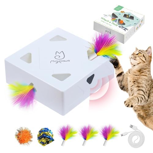 Cat Toys, Interactive Automatic 7 Holes Mice Whack-A-Mole, Ultra Fun Smart Teaser Toy for Indoor Cats, USB Rechargeable, 4 Pieces Feather Refills…