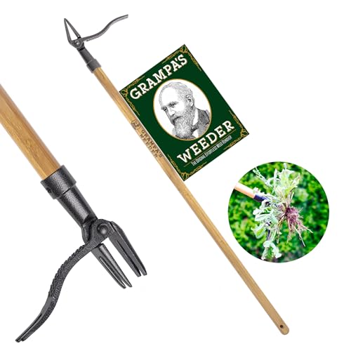 - The Original Stand Up Weed Puller Tool with Long Handle - Made with Real Bamboo & 4-Claw Steel Head Design - Easily Remove Weeds Without Bending, Pulling, or Kneeling.