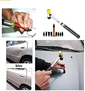 10Pcs Dent Repair Tool Kits Paintless Dent Removal Tap Down Tools Dent Rubber Hammer with 9 different shaped hammer heads for DIY dent repair on cars
