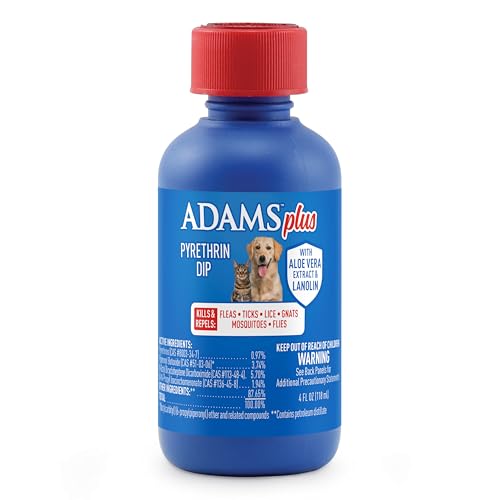 Plus Pyrethrin Dip For Dogs and Cats ; Kills and Repels Fleas, Ticks, Lice, Gnats, Mosquitoes and Flies ; 4 Fl Oz