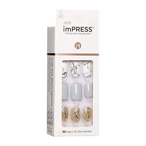 Design, Press On Nails, Knock Out, Gray, Short, Size, Squoval, Shape, Includes 30 Nails, Prep Pad, Instructions Sheet, 1 Manicure Stick, 1 Mini File