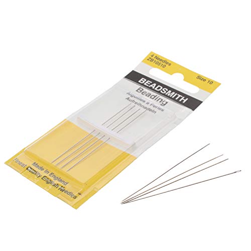 English Beading Needles, Size 10, 4 Needles per Card, Made in England, Use for Loom Weaving Beadwork, Off-Loom Stitching and Jewelry Making with Seed Beads