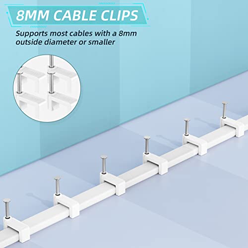Cable Clips Black - 100 Pieces Ethernet Cable Clips with Steel Nails 8mm Cord Holder for Cat8 Cat7 Cat6 Flat Ethernet Cable - 0.32 inch