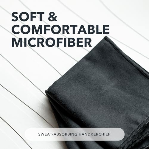 Microfiber Sweat Absorbing Handkerchief - Sport, Gym, Daily Use - for Hands, Face, Body - Machine Washable, Reusable - Men & Women - 15x15 (3 Pack, Black)