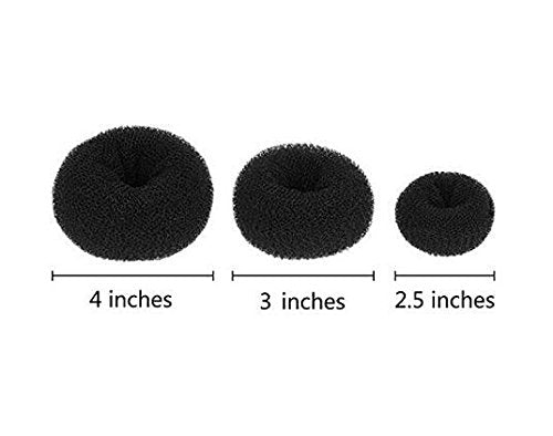 Beautiful Donut Hair Bun Makers- 3 Pieces Women Hair Chignon Donuts Ring Style Bun Maker Doughnut Shaper DIY Hair Styling Accessories 1Large+1Middle+1Small (Black)