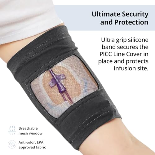 - PICC Line Cover (Small, Black) - Secure Slip-Resistant Design - Anti-Odor Hypoallergenic Material - Easy Monitoring Window - Machine Washable Durability