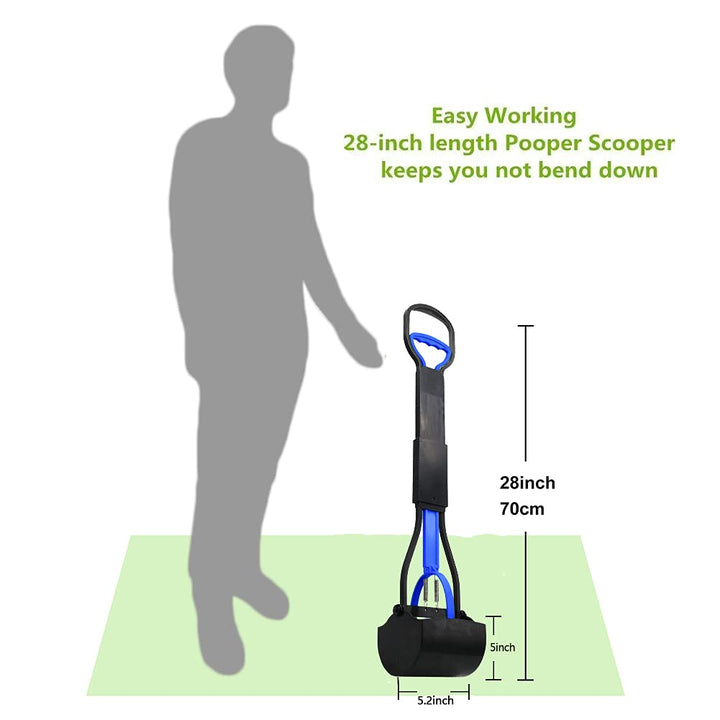 28'' Pooper Scooper for Large Dogs-Long Handle Dog Poop Scooper for Grass, Premium Material, Not Easy to Break (Blue-Foldable)