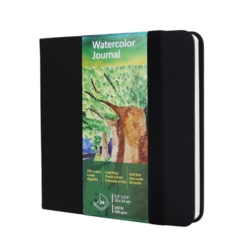 Square Watercolor Journal,140 LB,300 GSM,5.5X5.5, Cotton Paper,Cold Press,24 Sheets, Watercolor Paper Sketchbooks for Use As Travel Notebook and Mixed Media Pad