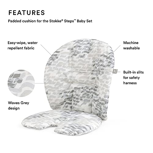 Steps Baby Set Cushion, Waves Grey - Comfortable Accessory Steps Baby Set - Soft, Easy-to-Clean, Water-Repellent Material - Machine Washable Cotton