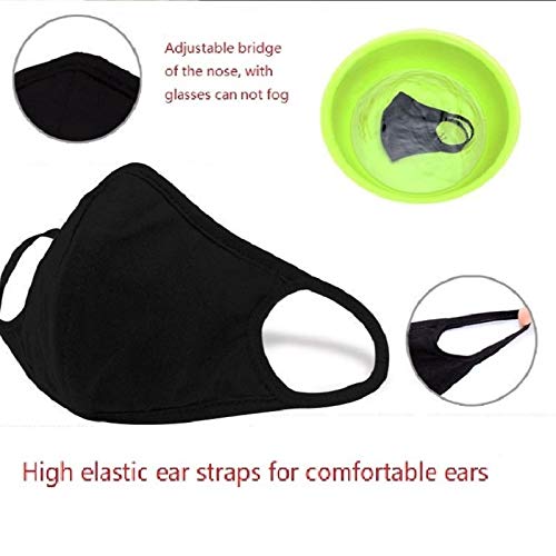 5 Pack Unisex Face Covering, Facial Covering with Adjustable Nose Wire,Black Dust Cotton, Washable and Reusable Cloth for Men and Women