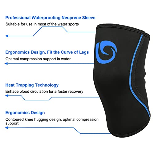 Knee Compression Brace Support for Swimming, Aquatic, Sailing, Scuba Diving, Surfing, Paddle Boarding, Kayaking, Water Sports or Injury Recovery - Water Resistant Sleeve, Fit Women & Men (2XL)