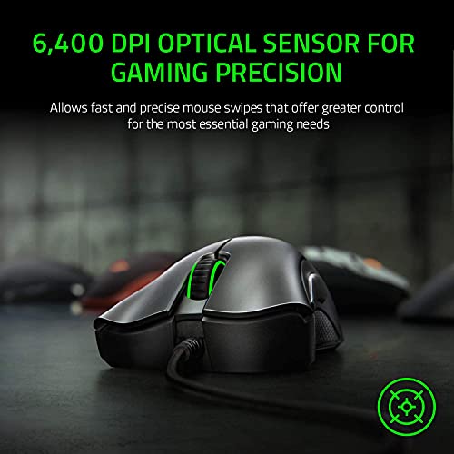 DeathAdder Essential Gaming Mouse: 6400 DPI Optical Sensor - 5 Programmable Buttons - Mechanical Switches - Rubber Side Grips - Classic Black