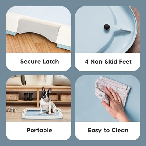 USA Pee Pad Holder - For Small Sized Dog and Puppy Pee Pads, Secured Latches, Non-Skid Feet, High Polish Finish for Easy Cleaning, Leak Protection, Fits 17x23 Pad, Blue