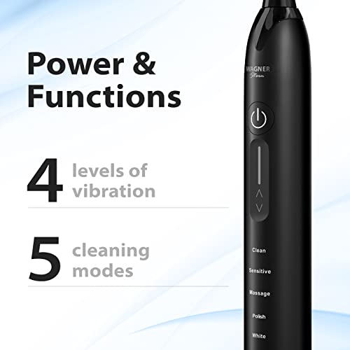 Ultrasonic whitening Toothbrush with Pressure Sensor. 5 Brushing Modes and 4 Levels of Intensity, 8 Soft bristles, Travel case.