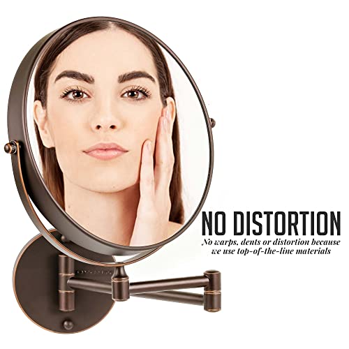 9 Wall Mounted Makeup Mirror with 1X/10X Magnification, Double Sided Magnifying Round Bathroom Vanity Mirror, 360° Swivel Design, Extendable and Folding Arm, Antique Bronze MNLFW90ABZ1X10X