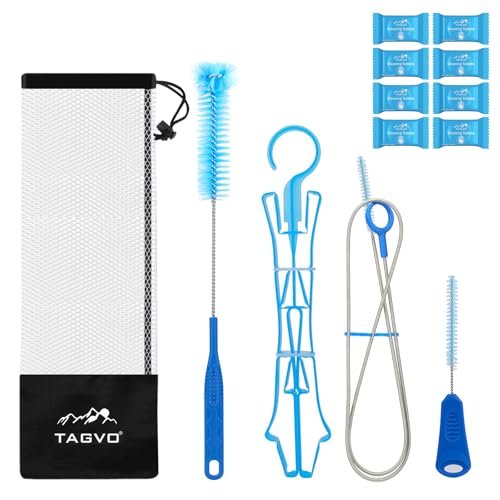 Hydration Bladder Cleaning Kit, 6 in 1 Water Bladder Cleaner Set - 3 Brushes, Collapsible Hanger, 12 Cleaning Tablets & Carry Pouch, Water Reservoir Cleaning Tools for Hydration Backpack