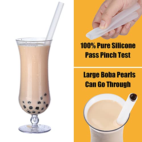 Reusable Clear Silicone Boba Straws, 4-Pack Extra Wide Smoothie Straws for Bubble Tea/Shakes/Tapioca Pearls with Cleaning Brush and Carrying Case