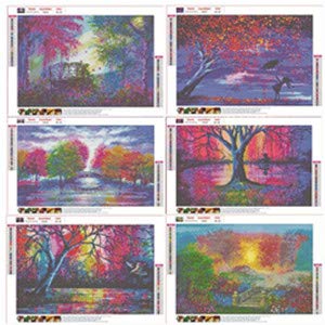 Adult 6-Piece DIY 5D Diamond Painting kit, Complete Diamond Painting Art, Wall Decoration, Sunset Beach Tree Landscape (12x16inches)