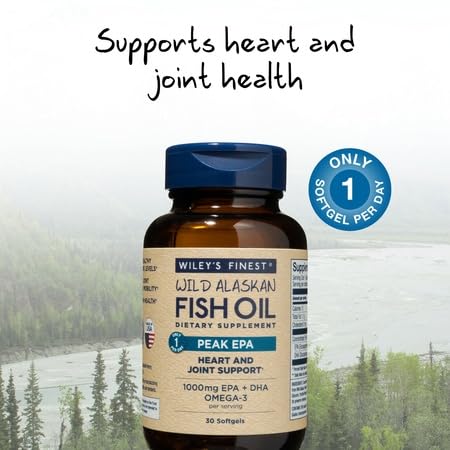 Wiley's Finest Wild Alaskan Fish Oil Peak EPA - Triple Strength Peak EPA & DHA Supplement - 1000mg Fish Oil - Omega-3s for Joint Health Support - 30 Softgels (30 Servings)