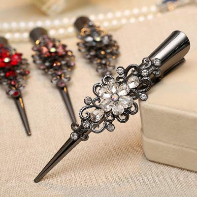 Large Retro Metal Hair Clips Flower Duckbill Clips Rhinestone Hair Barrettes with Teeth Hair Pins Hair Slide Stylish for Women Girl Hair Jewelry Accessories (White) : White