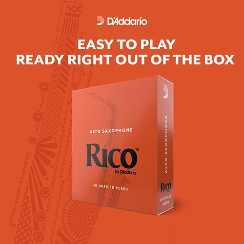 D'Addario Rico Saxophone Reeds - Reeds for Alto Saxophone - Thinner Vamp Cut for Ease of Play, Traditional Blank for Clear Sound, Unfiled for Powerful Tone - 2.5 Strength - Made in the USA - 10-Pack