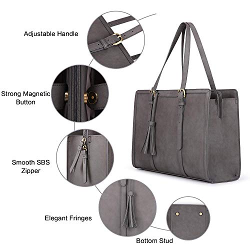 Laptop Bag For Women 15.6 Inch Work Tote Bags PU Leather Computer Purse For Business Office With 3 Layer Compartments