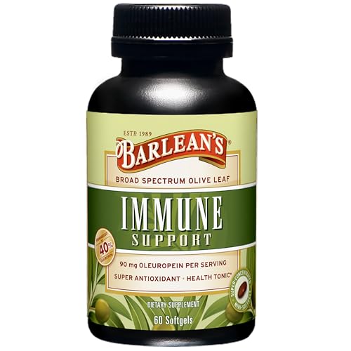 Barlean's Olive Leaf Complex Softgels Immune Support Supplement with 90 mg Oleuropein Antioxidants, Concentrated Heart Health and Immunity Booster Pills, 60 Count