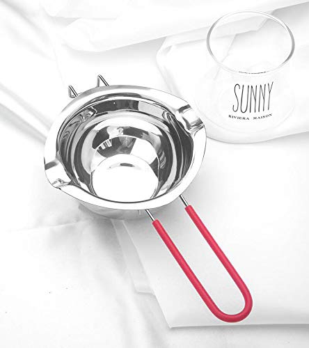 2 Pack Stainless Steel Double Boiler Pot Set, 600ML Capacity Melting Pot with Heat-resistant Handle Bonus 1 Plastic Scraper for Melting Chocolate, Butter, Cheese, Caramel and Candy