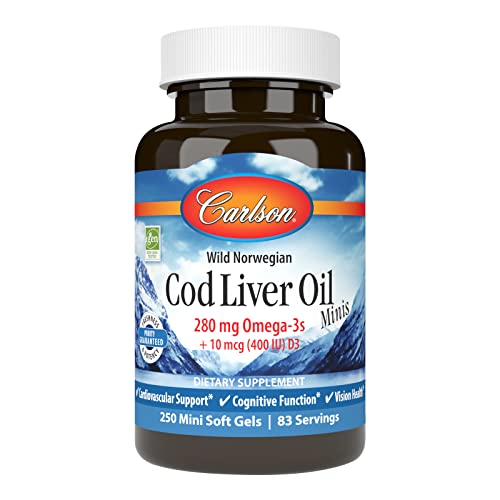 - Cod Liver Oil Minis, 280 mg Omega-3s + Vitamins A & D3, Heart Support & Cognitive Function, Vision Health, 250 Mini Soft Gels