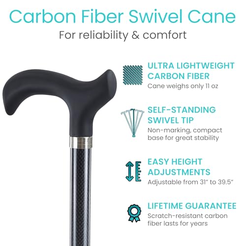Ultra-Lightweight Quad Cane with Pivot Base - Carbon Fiber Weighs Only 11 oz - Self Balancing Lightweight Walking Stick for Women, Men - Non-Slip Tips - Mobility Aid for Seniors, Adults, Balance