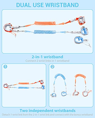 Anti Lost Wrist Link, 2 in 1 Upgrade Toddlers Safety Wristband Leash with Key & Lock, Dual Length 6.56ft Kids Walking Harness for Supermarket Mall Airport Amusement Park Zoo Travel