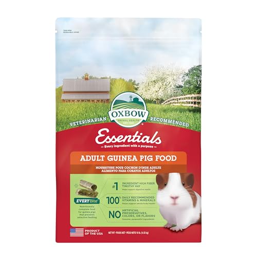 Essentials Guinea Pig Food, Adult Guinea Pig, Made with Timothy Hay, Pet Food Pellets with Vitamin C, Small Animal Pet Products, Made in USA, High Fiber, 10 lb. bag