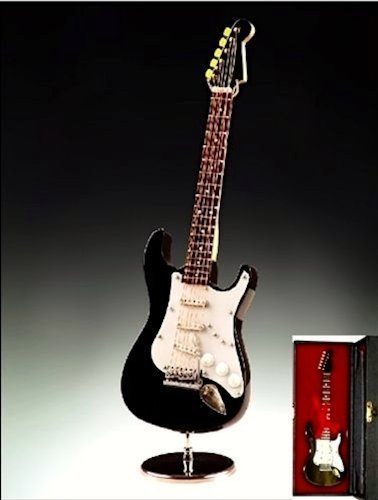 Gifts Black Electric Guitar Miniature Replica W/Case Musical Music Instrument Decor Gift