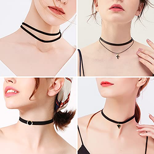 44PCS Black Womens Chokers Gothic Collar Lace Velvet Chocker Pendant Necklaces Set for Teenagers Women