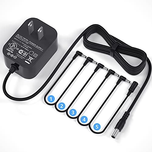 Replacement for 9V Guitar Pedal Power Supply UL Tested 9 Volt Power Supply for Guitar Pedals,1A Tip Negative with 5 Way Daisy Chain Power Cable