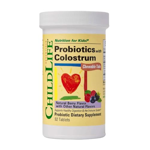 ChildBiotics with Colostrum- Probiotics for Kids, Probiotics for Digestive Health, Chewables, Children's Probiotic, Colostrum for Kids, Gluten Free - Natural Berry, 92 Tablets