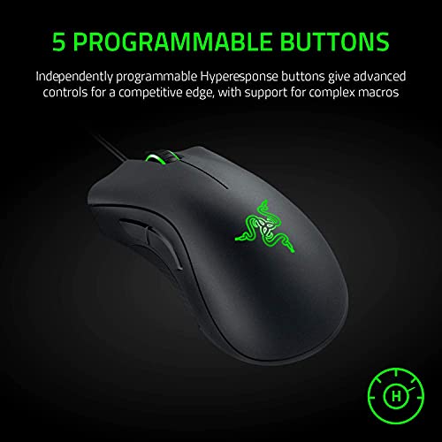DeathAdder Essential Gaming Mouse: 6400 DPI Optical Sensor - 5 Programmable Buttons - Mechanical Switches - Rubber Side Grips - Classic Black