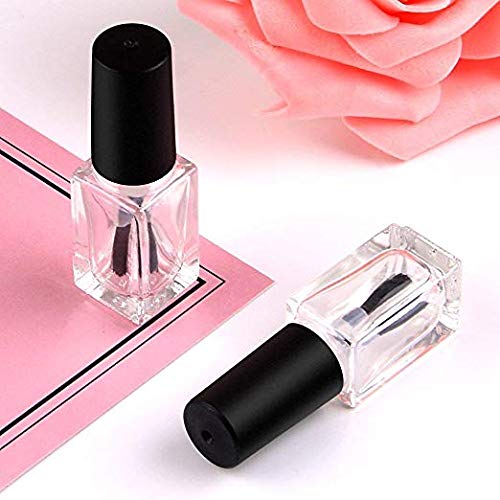 5PCS 5ML Nail Polish Bottles Empty Glass Square Bottom Shape Nail Polish Clear Bottles,With Cap and Soft Brush,Nail art