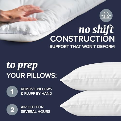Bed Pillows Standard/Queen Size Set of 2 - Original Down Alternative Pillow for Sleeping - Bedding for Back, Stomach or Side Sleepers