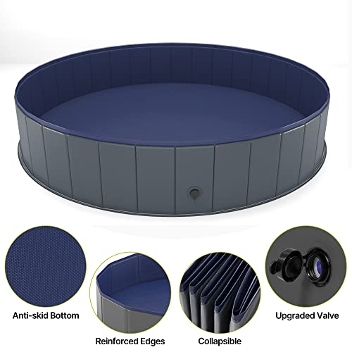 Foldable Dog Pool, Collapsible Hard Plastic Dog Swimming Pool, Portable Bath Tub for Pets Dogs and Cats, Pet Wading Pool for Indoor and Outdoor, 48 x 12 Inches